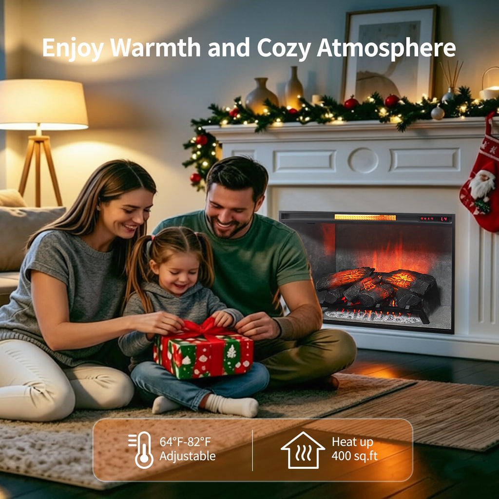 33" Electric Fireplace Insert, Weathered Concrete Finish, 1500W Fireplace Heater, Adjustable Flame Colors &
