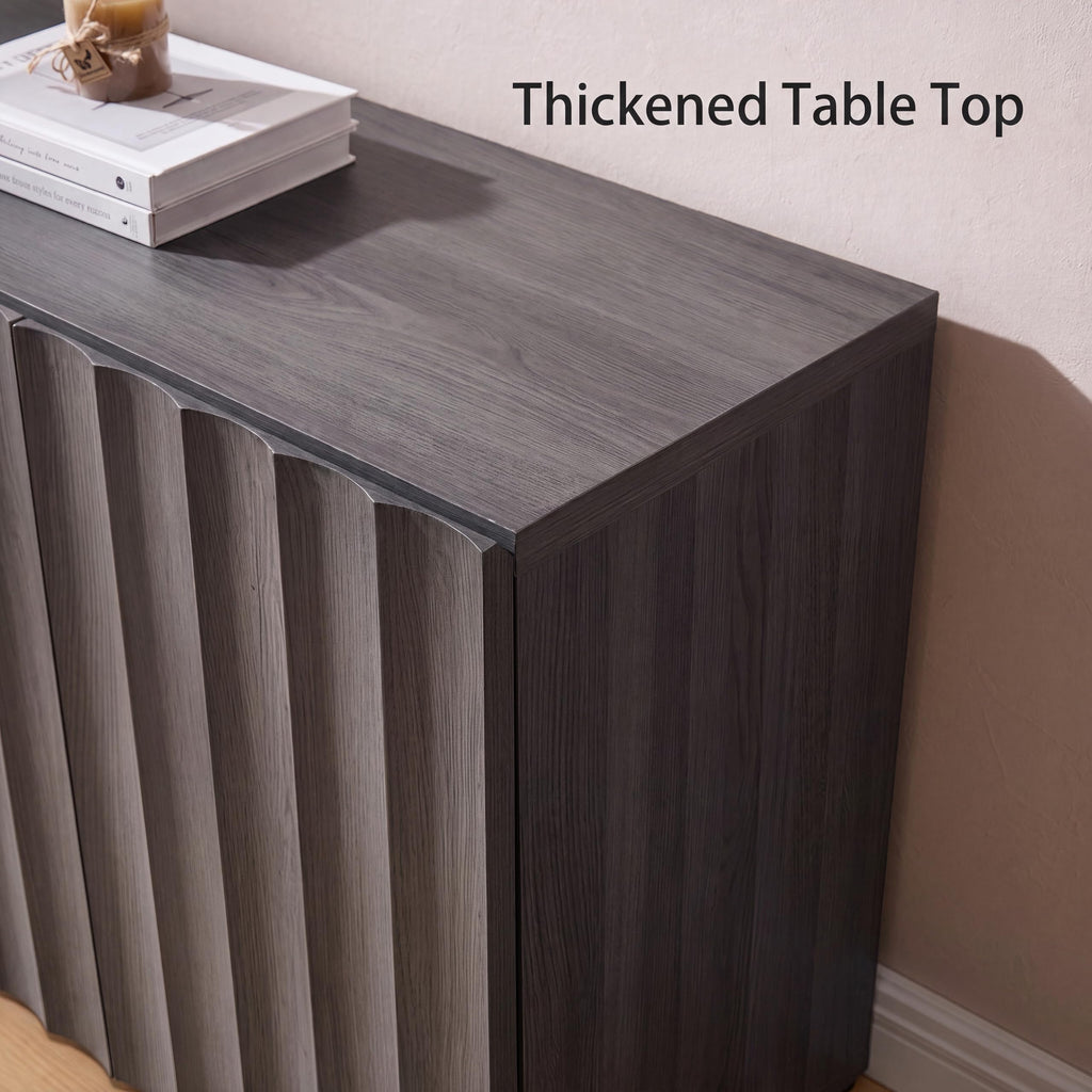 46.96" TV Stand, Fluted Mid-Century Modern 3 Doors, Charcoal Oak
