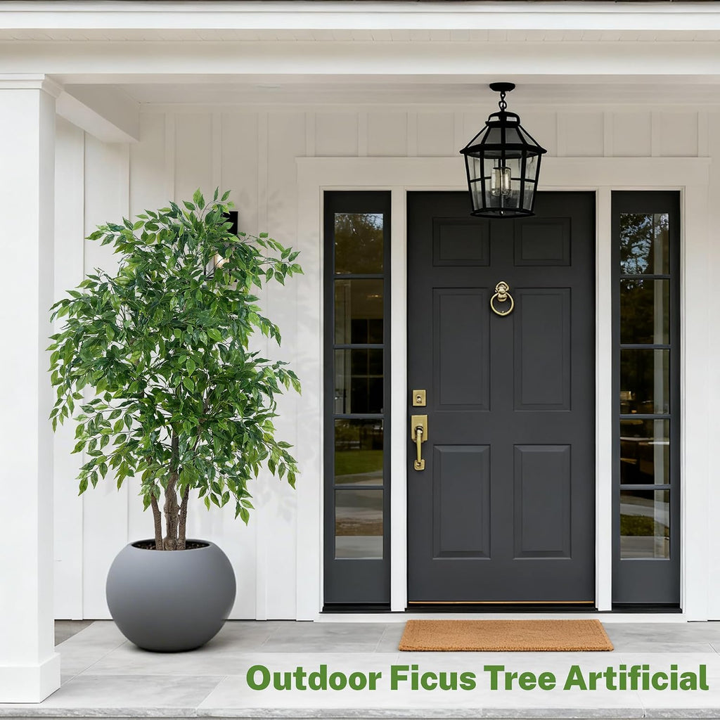 Ficus Tree Artificial with Triple Trunks, 5.5ft Fake Ficus Tree in Black Pot, Tall Artificial Tree Potted Plant