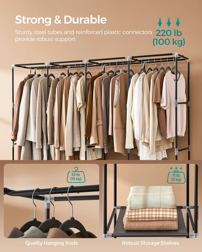 Portable Closet with Cover, 4 Hanging Rods and Shelves