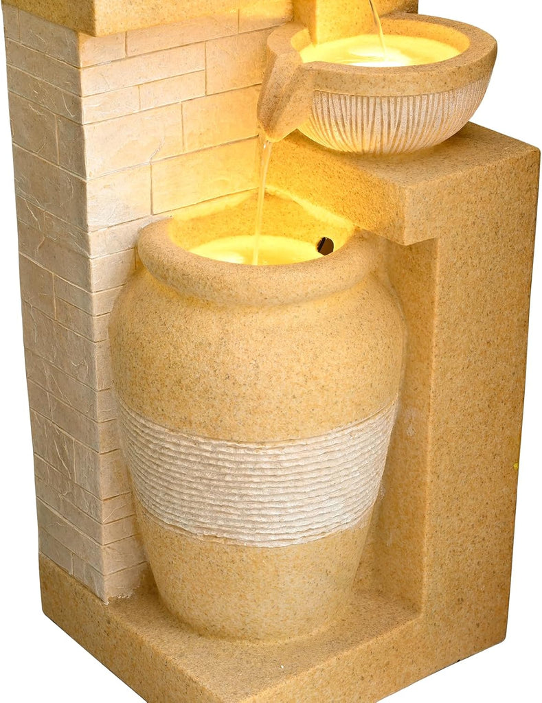 31.89" 4-Tier Outdoor Garden Water Fountain, Floor-Standing Cascading Waterfall with LED Lights