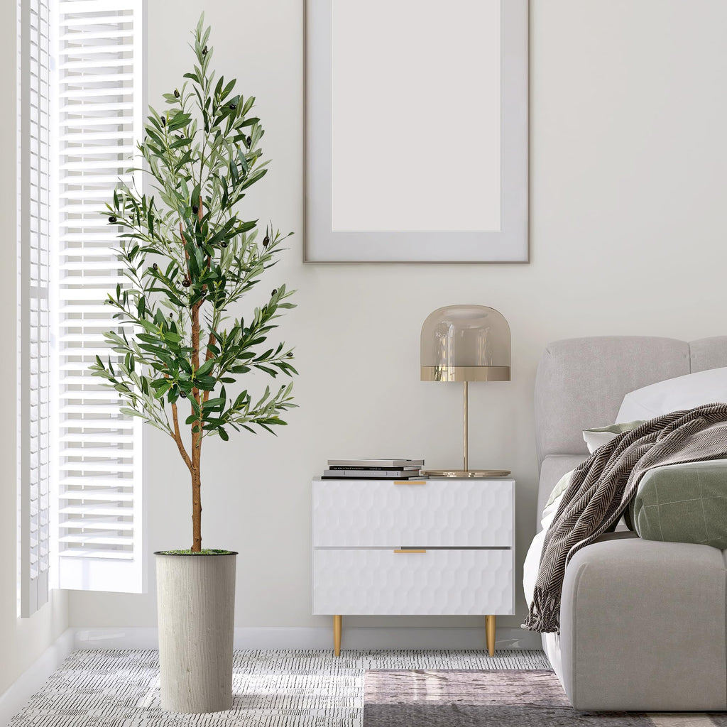Artificial Tree in Modern Swirl Pattern Planter, Fake Olive Silk Tree for Indoor and Outdoor Home Decoration - 68"