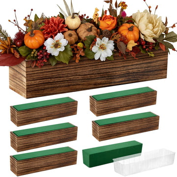 6 Set Wood Rectangle Boxes 16x4 Inch Rustic Planter with Liner
