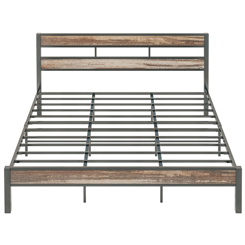 California King Bed Frame wtih Headboard, Rustic Brown