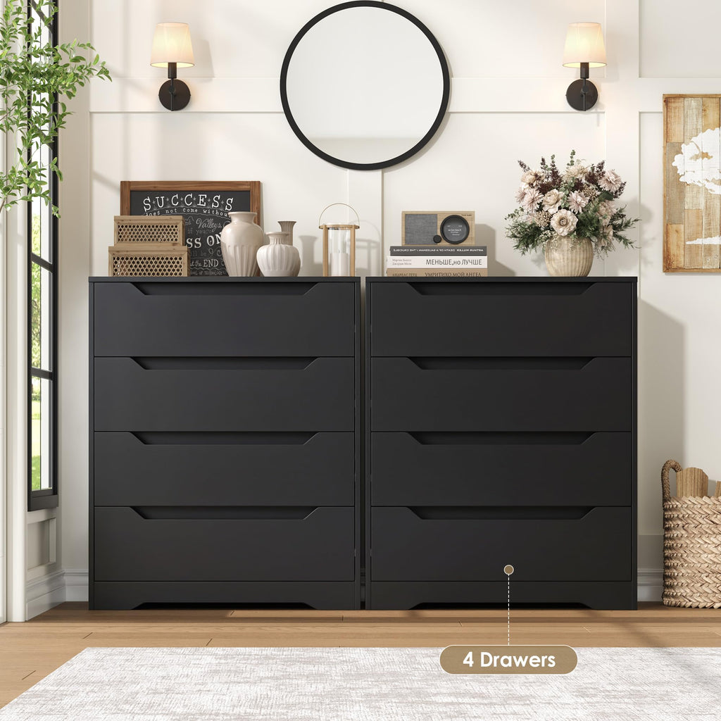 Modern 4 Drawers Dresser, Wood Chest of Drawers with Storage, Black