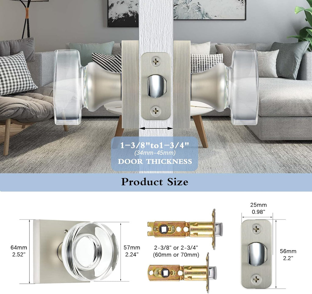 Crystal Door Knobs Interior, Passage Hall Closet Door Knobs, Satin Nickel