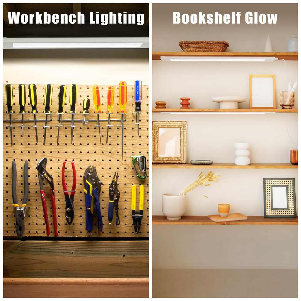 2 Pcs 14inch Plug in Under Cabinet Lighting, 6500k Bright White LED Under Counter Wired Lights