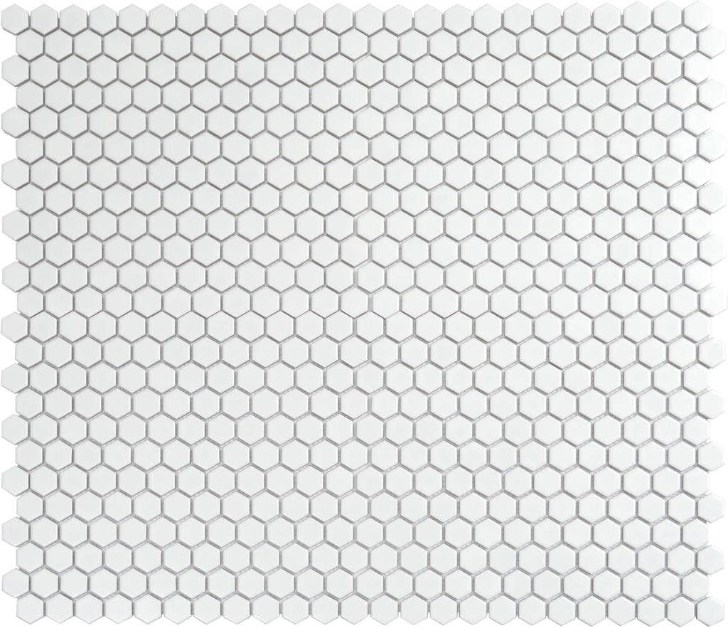 Hexagon Porcelain Tile White 10x12 Matte 8.36 sq ft/case 10-Pack | Wall & floor rated, frost resistant. Kitchen