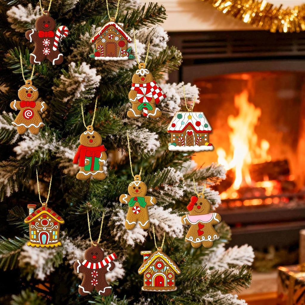 Gingerbread Man Ornaments Gingerbread Christmas Decorations with Gingerbreads House Ornament Hanging Party Decor - Set of 16