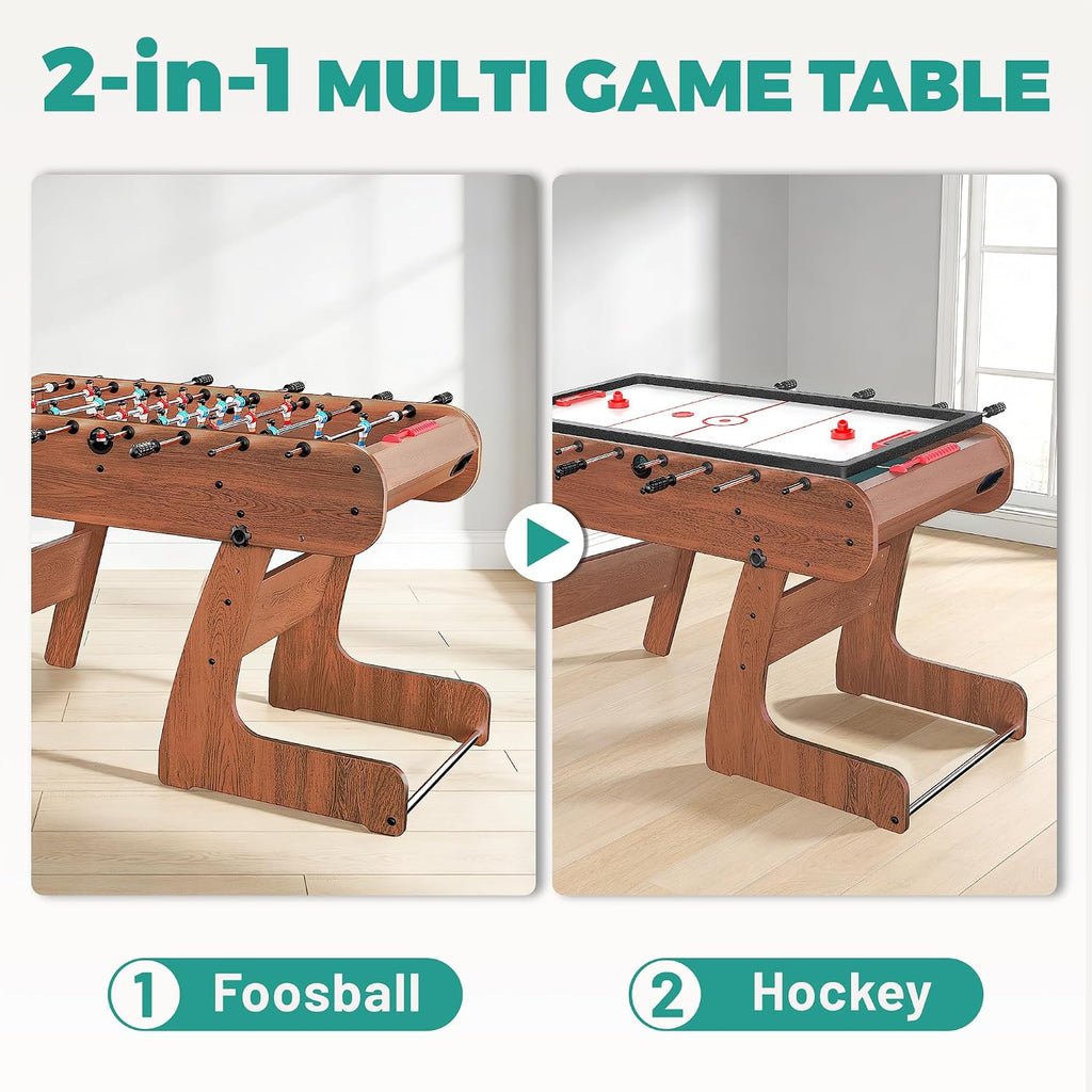 2-in-1 Multi Game Table, 53.5" Foosball Table, Air Hockey Table for Adult and Kids- Indoor Entertainment Center for