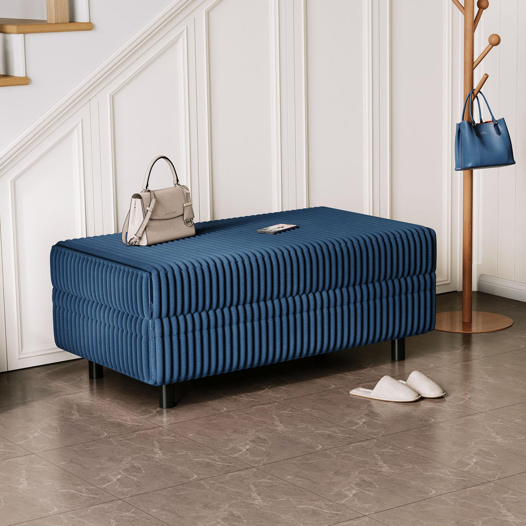 Storage Ottoman Bench, 40" Convertible Coffee Table Plush Corduroy Foot Rest Ottoman, Guest Room, Entryway, Blue