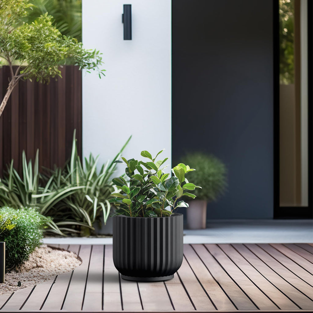 Small Round Pedestal Black Concrete Planter 11" Dia, Outdoor