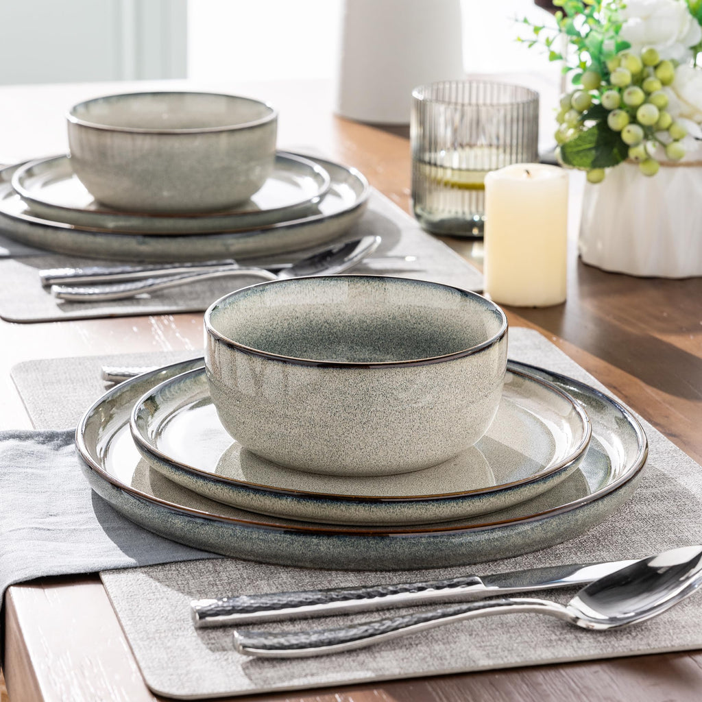 Ceramic Dinnerware Sets for 8, 24 Pieces Stoneware Plates and Bowls Sets, Scratch Resistant Dishes, Dishwasher &