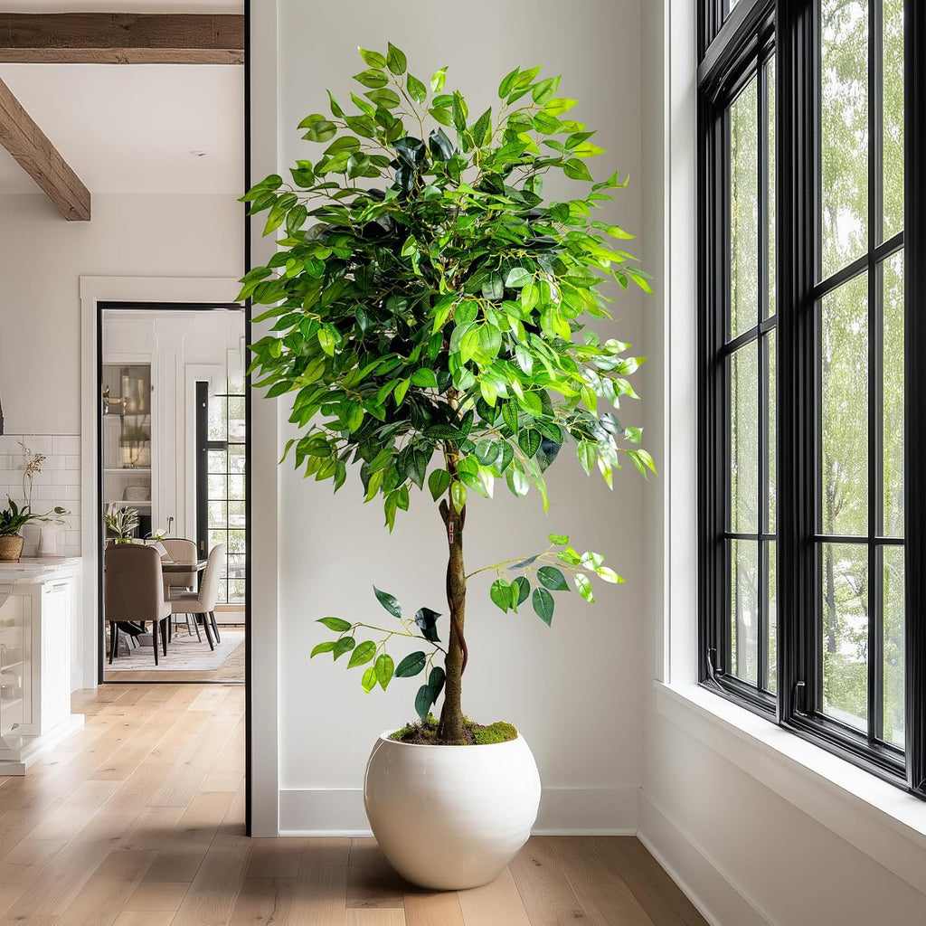 6ft Artificial Ficus Tree Decor, Faux Silk Plants Faux Plant Fake Silk Trees with Pot House Living Room Office Garden