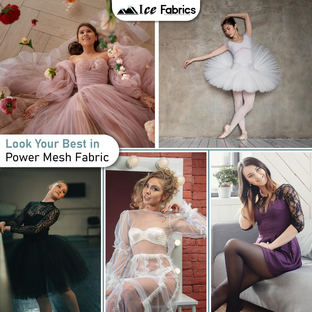 4-Way Stretch Power Mesh Fabric by The Yard - 60" Wide Nylon Spandex Sheer Net - Breathable & Stretchy Mesh Fabric