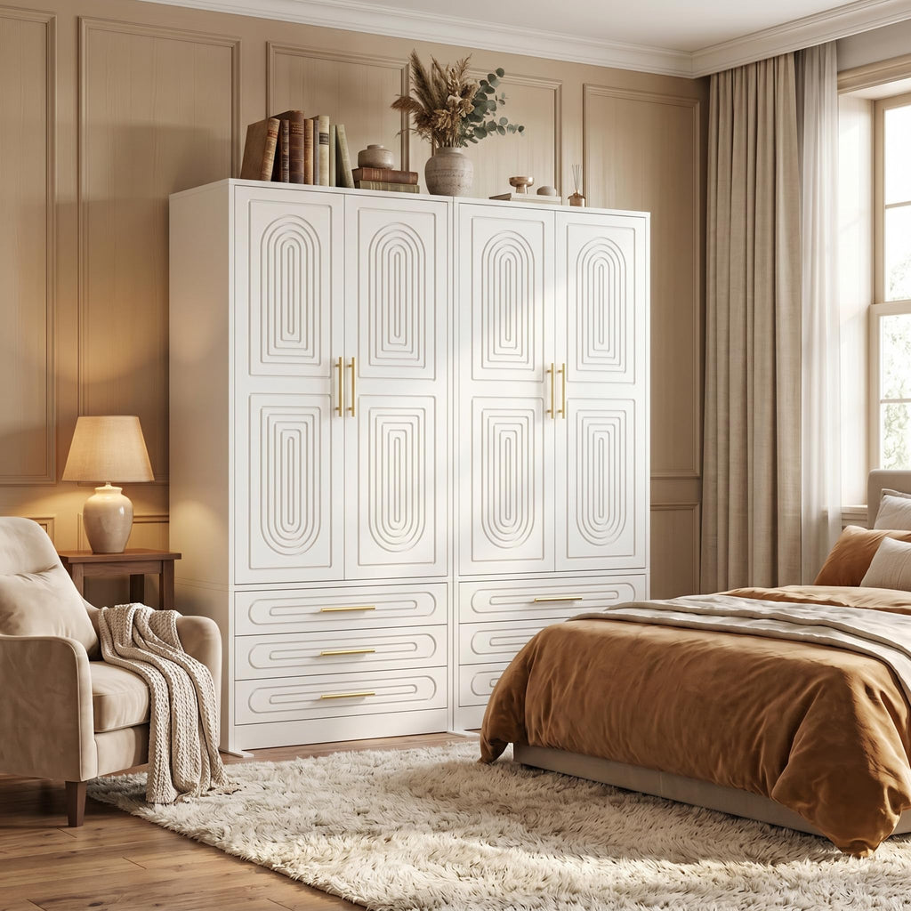 Armoire Wardrobe Closet with Drawers, 2 Doors Tall Wardrobe (2, White)