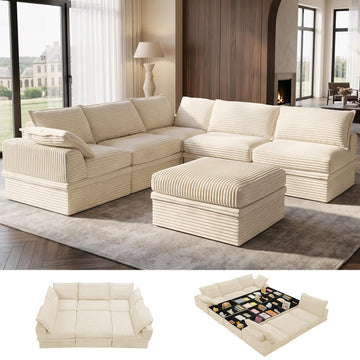 Upgrade Boneless Couch with Storage, Extra Deep&High Seat Modular Sectional Sofa 5 Seater U Shaped Couch with