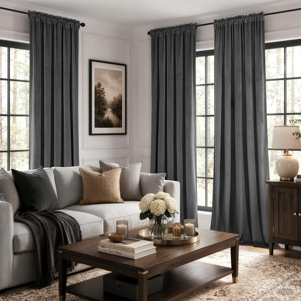 Grey Blackout Velvet Curtains Drapes 84 Inch Long 52"x84" Bedroom