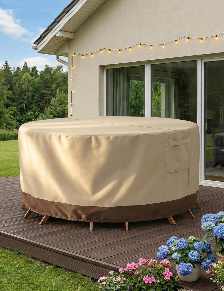 Patio Outdoor Furniture Covers Waterproof, Round Outdoor Table Cover | Heavy Duty 600D Oxford Patio Table and Chairs