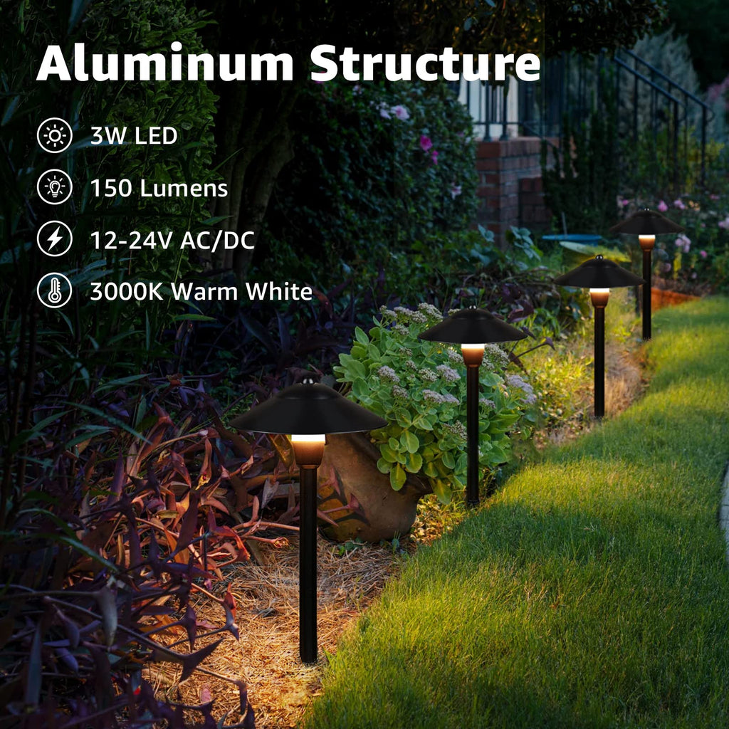 3W Low Voltage Pathway Lights, 4-Pack 7.9" 3000K Classic Aluminum