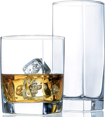 Collins Everyday Drinking Glasses Set of 16 Drinkware Kitchen Glasses for Cocktail, Iced Coffee, Beer, Ice Tea, Wine