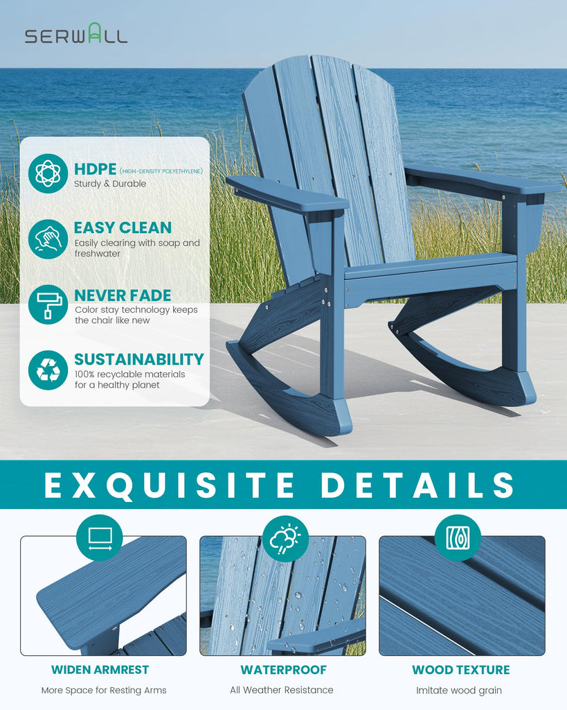 Outdoor HDPE Adirondack Rocking Chairs, All-Weather, Navy, 2PCS