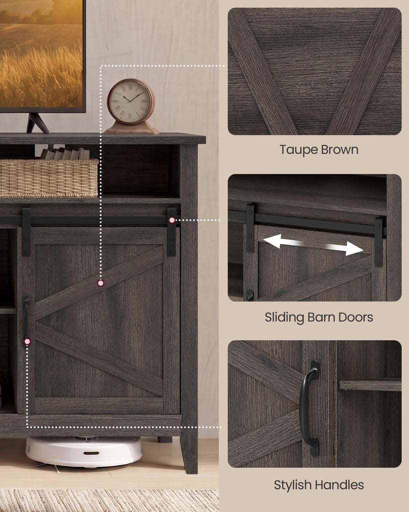 Tall Farmhouse TV Stand, Entertainment Center with Door for 65'' TV