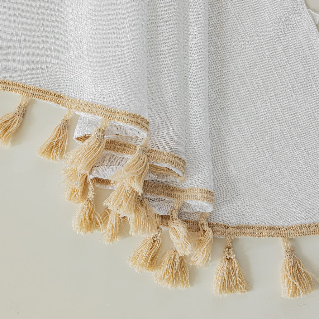 Beda Home Tassel Linen Textured Swag Curtain Valance, White, 36 x 45 in