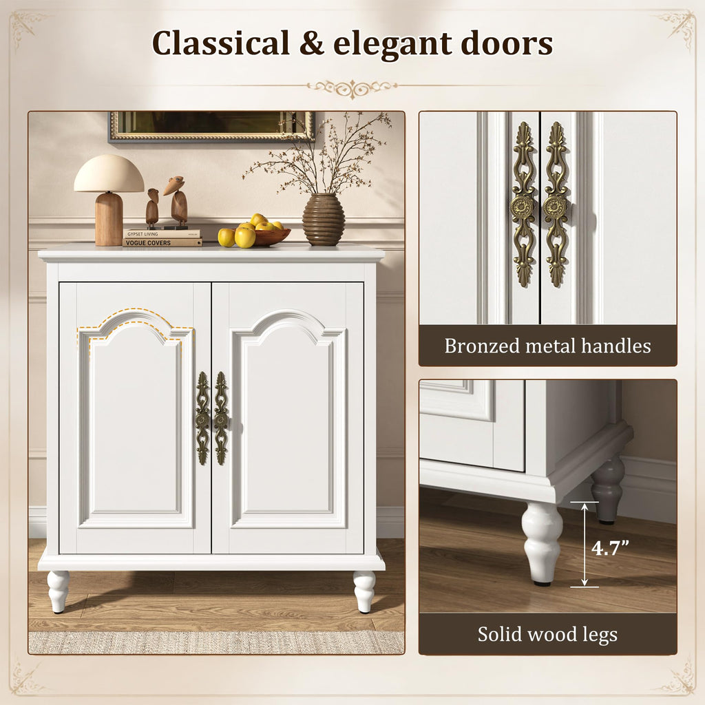 32" White Buffet Cabinet with Storage, Farmhouse Sideboard Cabinet