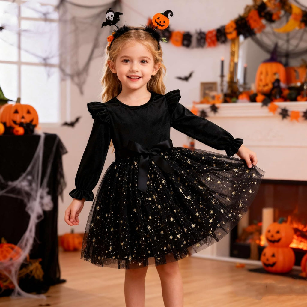 Toddler Girls Tutu Dresses Velvet Tulle Dress with Sequin Long Sleeve Holiday Party Fall Winter Dress
