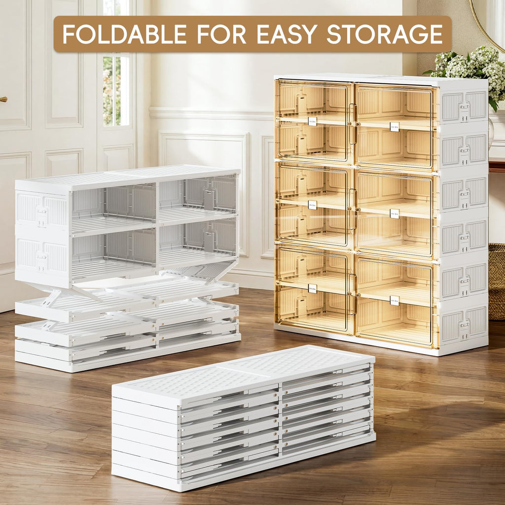 6 Tiers Foldable Shoe Rack Organizer Cabinet for Closet Entryway, Large Collapsible Shoe Storage Box with Magnetic