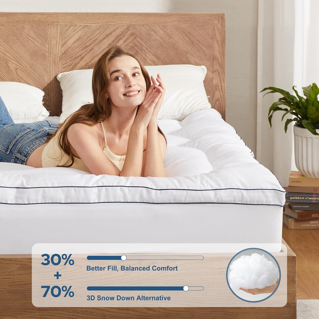 King Mattress Topper, Thick Pillow Top Bed Cover Soft Mattress Pad | Mattress Cover for Back Pain Relief,Cooling Deep