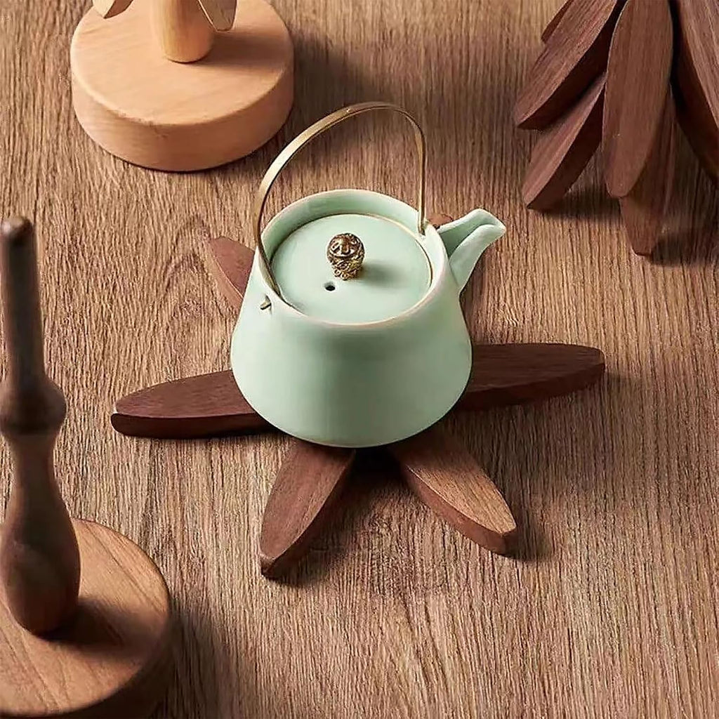 Natural Tree Trivet Set, 3/4/5 Wooden Trivets & 1 Stand Like a Christmas Tree, for Hot Pots and Dishes & Cup (Walnut