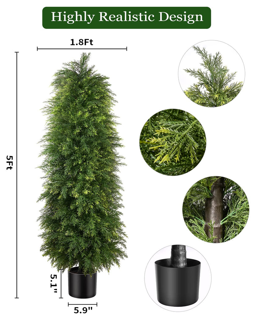 2 Pack 5ft Artificial Cedar Topiary Trees, Outdoor Artificial Plants for Front Porch Décor, Artificial Shrubs Fake