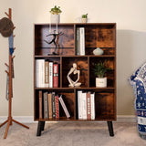 Cube Bookshelf 3 Tier Mid-Century Rustic Brown Modern Bookcase with Legs,Retro Wood Bookshelves Storage Organizer