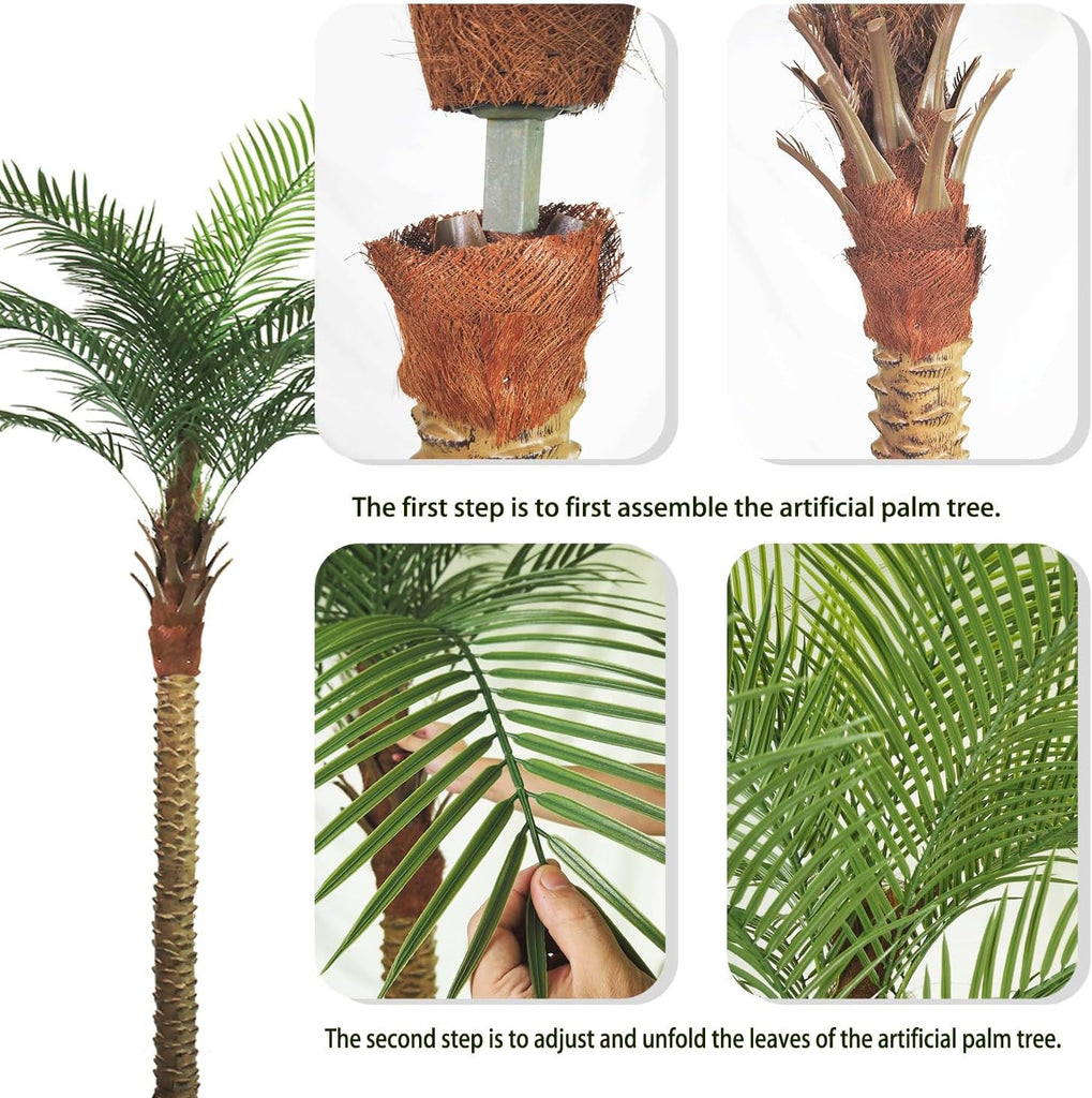 Palm Tree 8FT Large Fake Sago Palm Plant with 18 Trunks Perfect Tall Faux Tree in Pot for Indoor Outdoor House Home