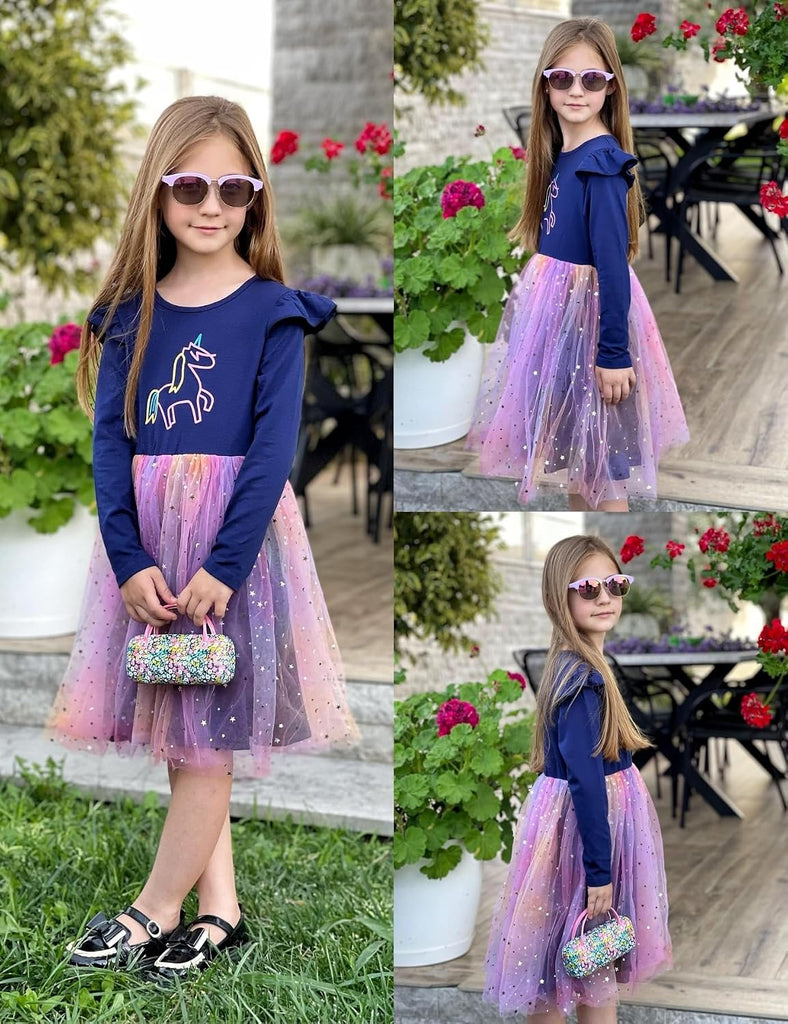 Toddler Girls Long Dresses Sleeve Ruffle Winter Holiday Dress