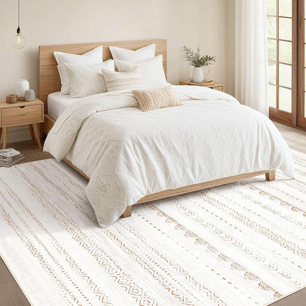Area Rug Living Room Rugs: 5x7 Large Soft Machine Washable Boho Moroccan FarmNeutral Stain Resistant Indoor Floor Carpet