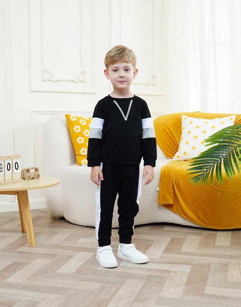 Toddler Kid Boy Clothes Colorblock Sweatshirt Contrast Sideseam Sweatpants 2PC Outfit Set