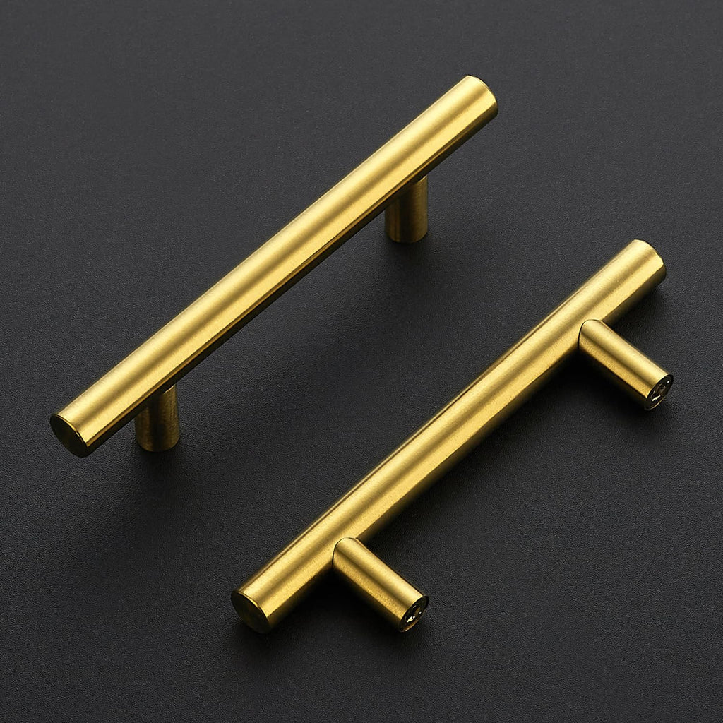 Brushed Gold Cabinet Handles,Round T Pulls,3-1/2 Inch,30 Pack