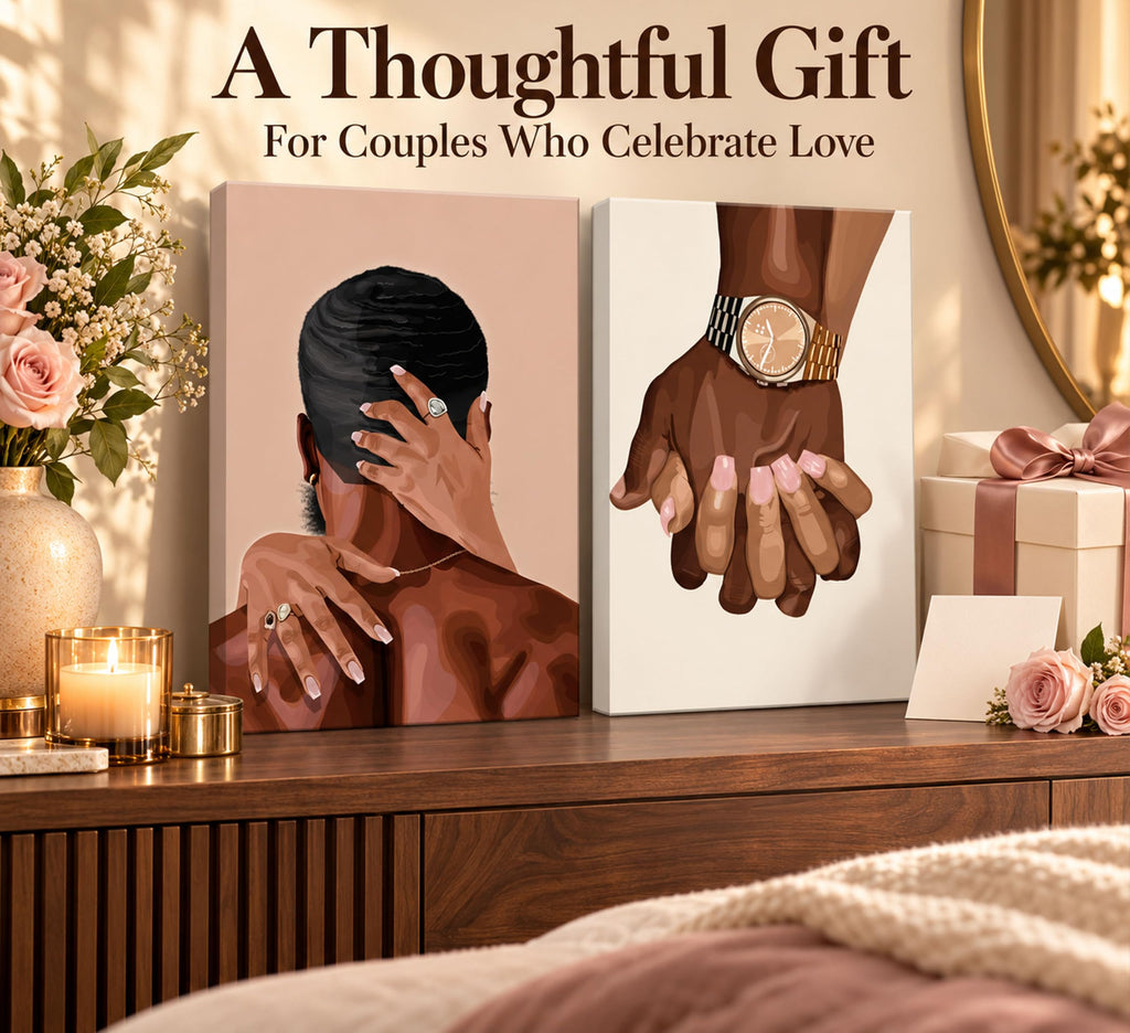 2 Pcs Afro Black Couple Canvas Wall Art 12x16in