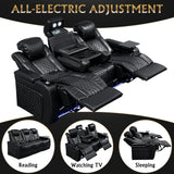 Home Theater Seating, Living Room, Powered Headrest, Powered Lumbar, Italian Leather, Powered Recline (Black