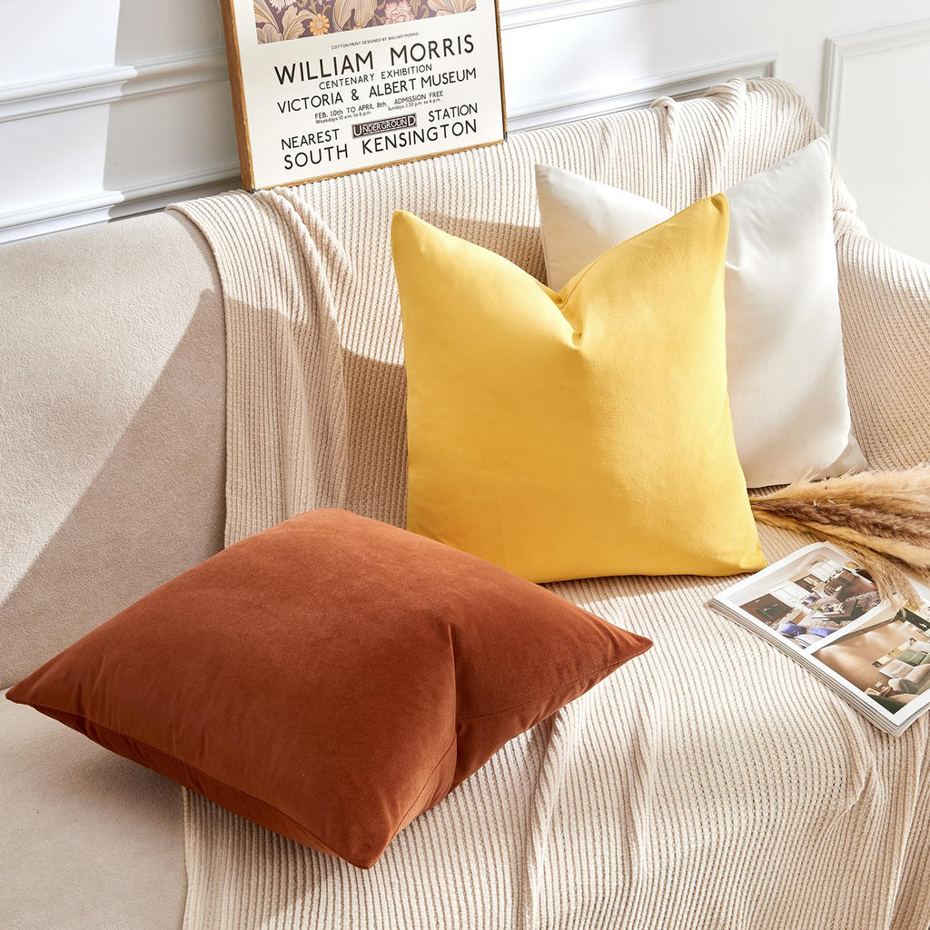 Throw Pillow Covers Set of 2 24x24 Inch Velvet Pillow Covers, Soft Rust Decorative Covers for Couch Sofa Bed Living
