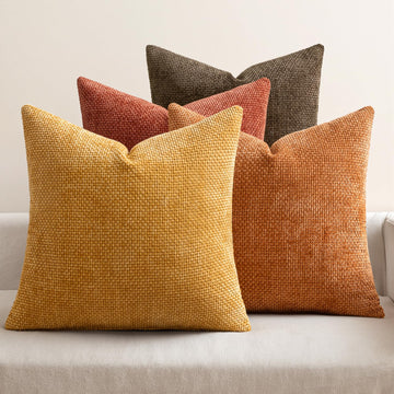 Decorative Chenille Fall Pillow Covers Orange Brown 20x20 Pack of 4