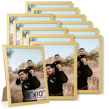 8x10 Picture Frame Set of 12, Photo Frames Display Pictures 8"x10", Gold Picture Frames 8x10 Wall Gallery Collage Wall