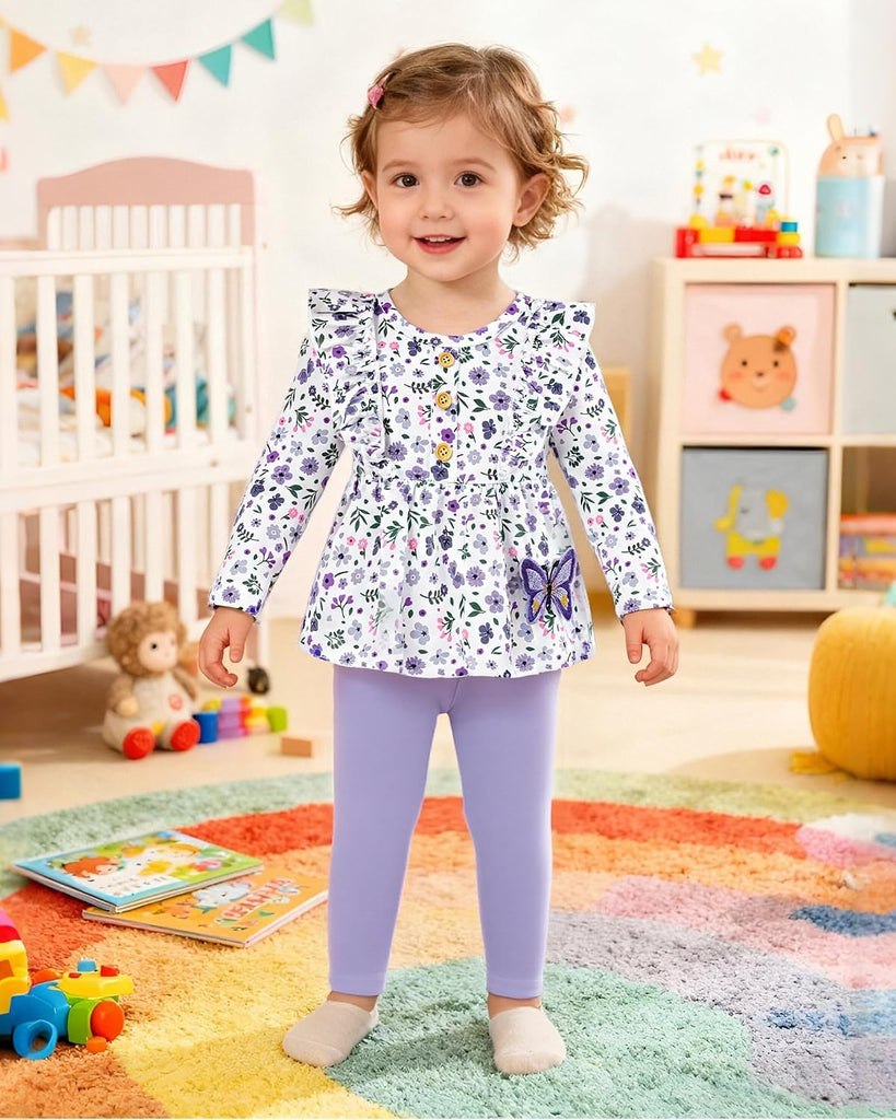 Baby Girl Clothes Toddler Outfits Ruffle Long Sleeve Top Solid Pants 2 Piece Girls' Fall Winter Clothing Set