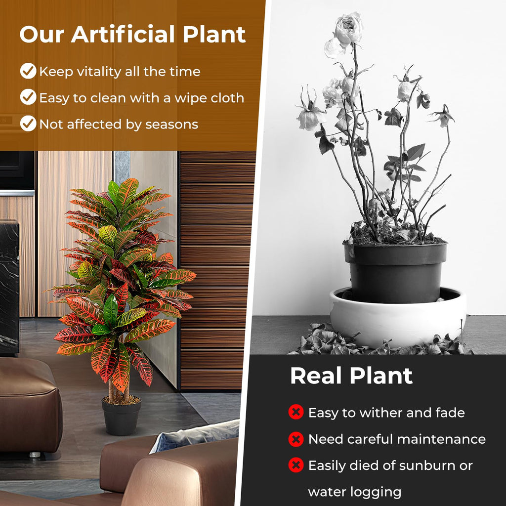 Artificial Croton Palm Tree, 40'' 2 Pack Tall Lush Faux Tree in Pot