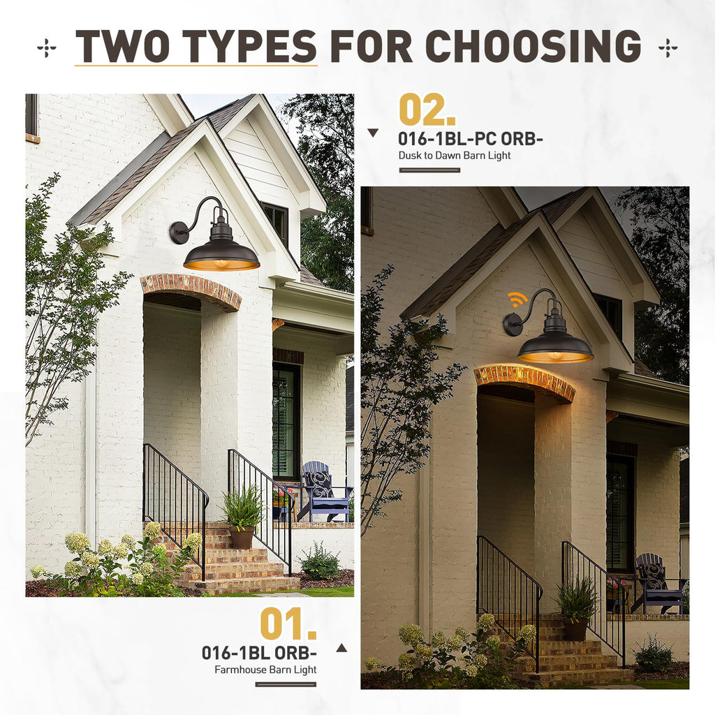 2 Pack Barn Lights Outdoor, Outdoor Wall Sconces for Porch Patio, 18" Farmhouse barn Lights in Oil Rubbed Bronze