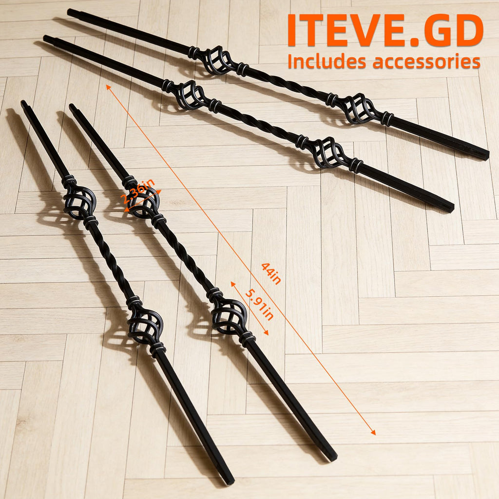 10pcs 44" Wrought Iron Balusters Double Basket Interior Spindles