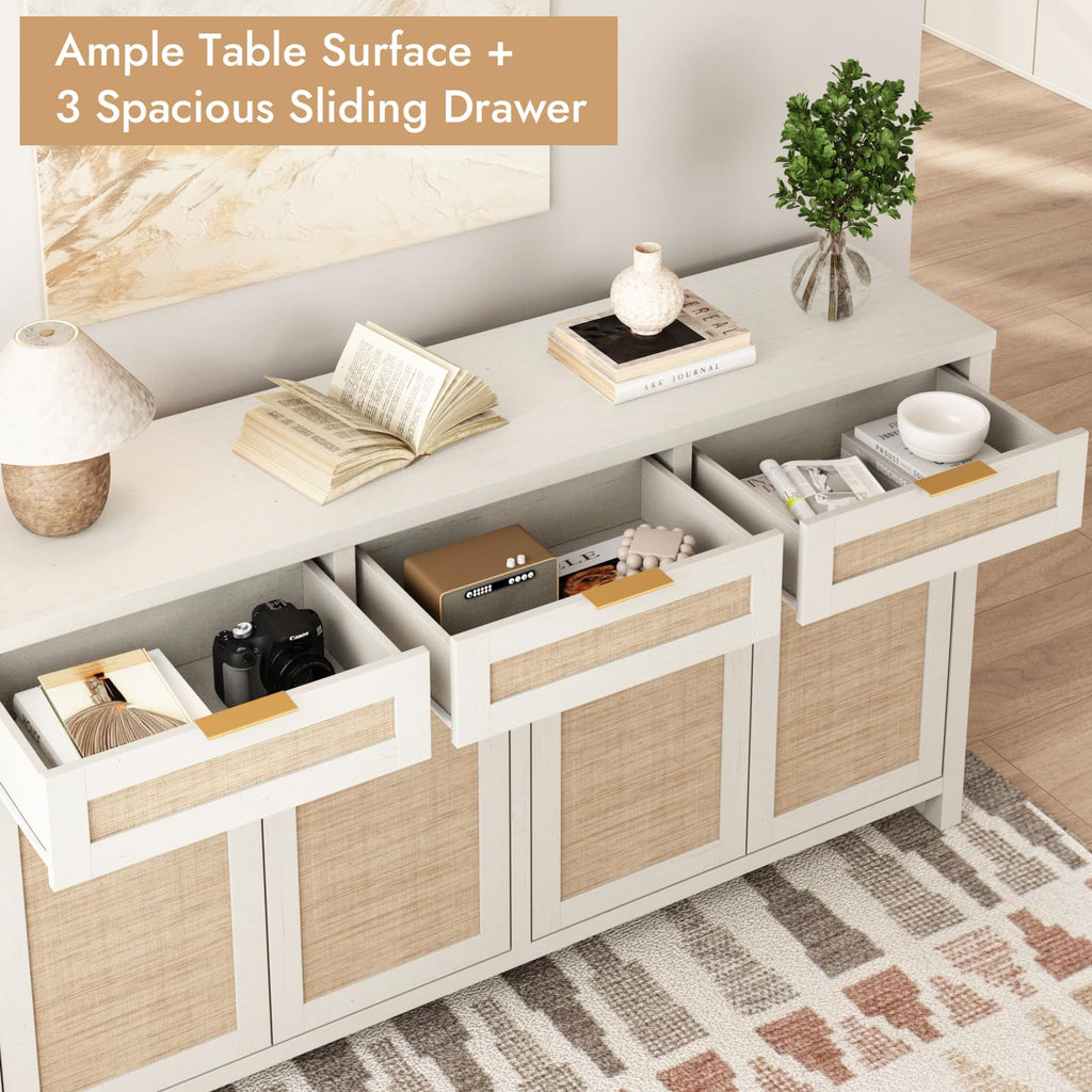 63" Rattan Sideboard Buffet Cabinet, Boho Storage Cabinet